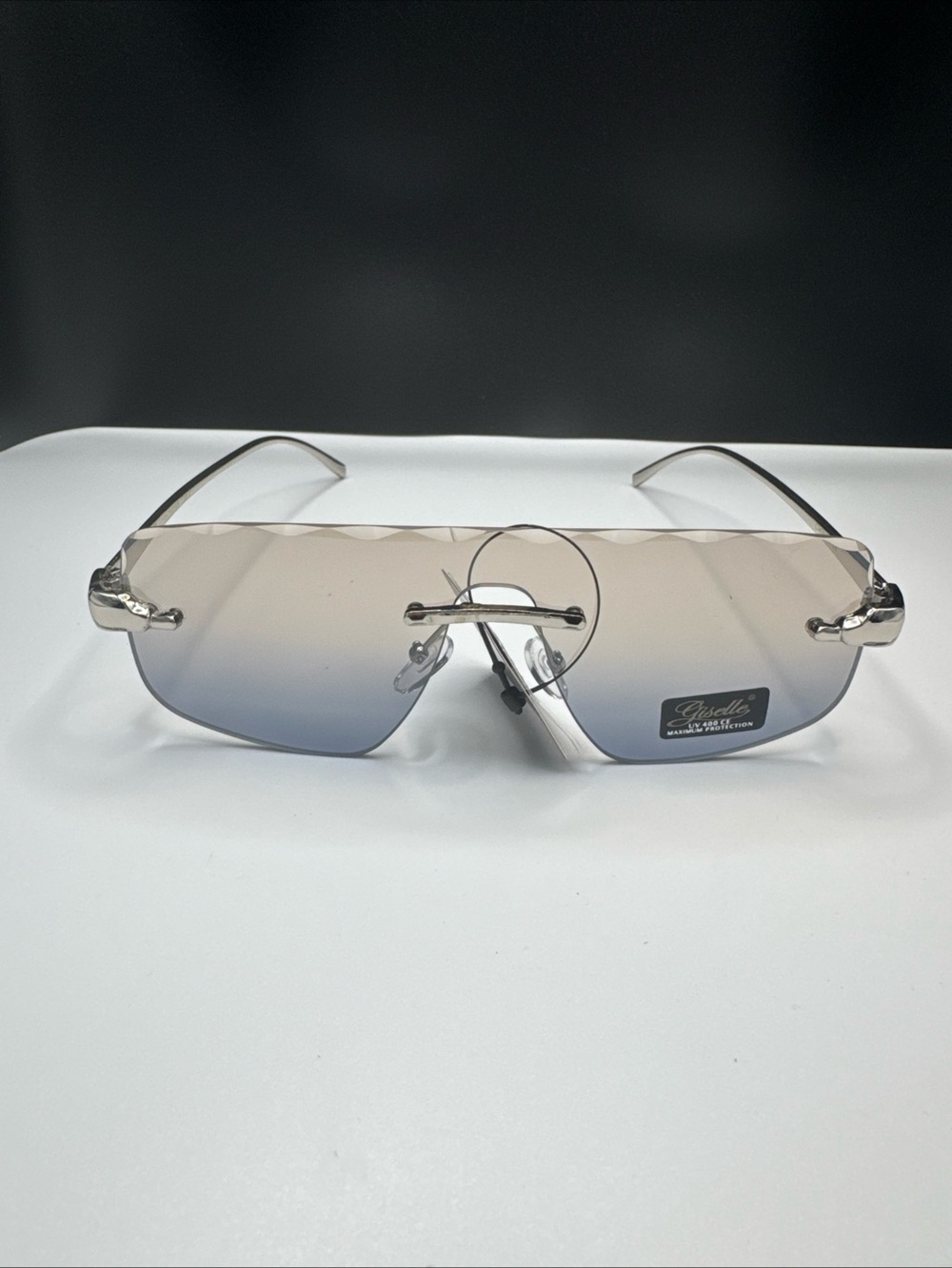 Rimless Gradient Sunglasses for Men - Silver Frame, Brown-Blue Lenses